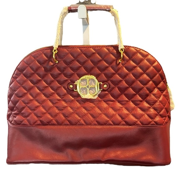 Iman platinum collection, red quilted,  large handbag new gold accents with flaw - Picture 1 of 16